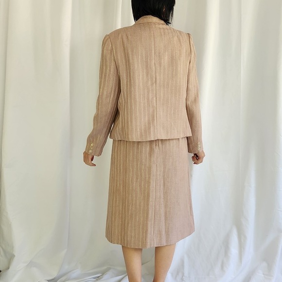 80s/90s Pink and Cream Striped Skirt Suit - Picture 3 of 6